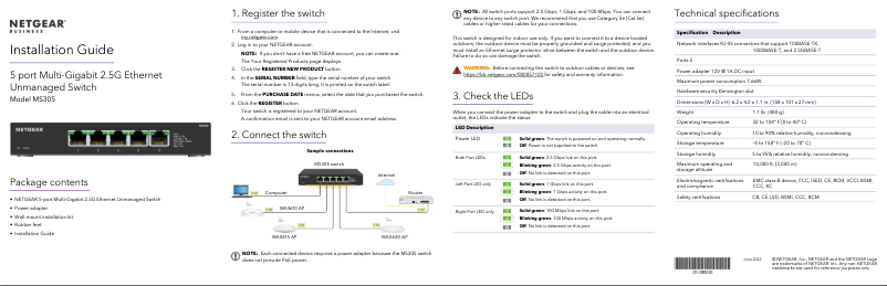 Page n°1 - Guide d'installation Netgear MS308