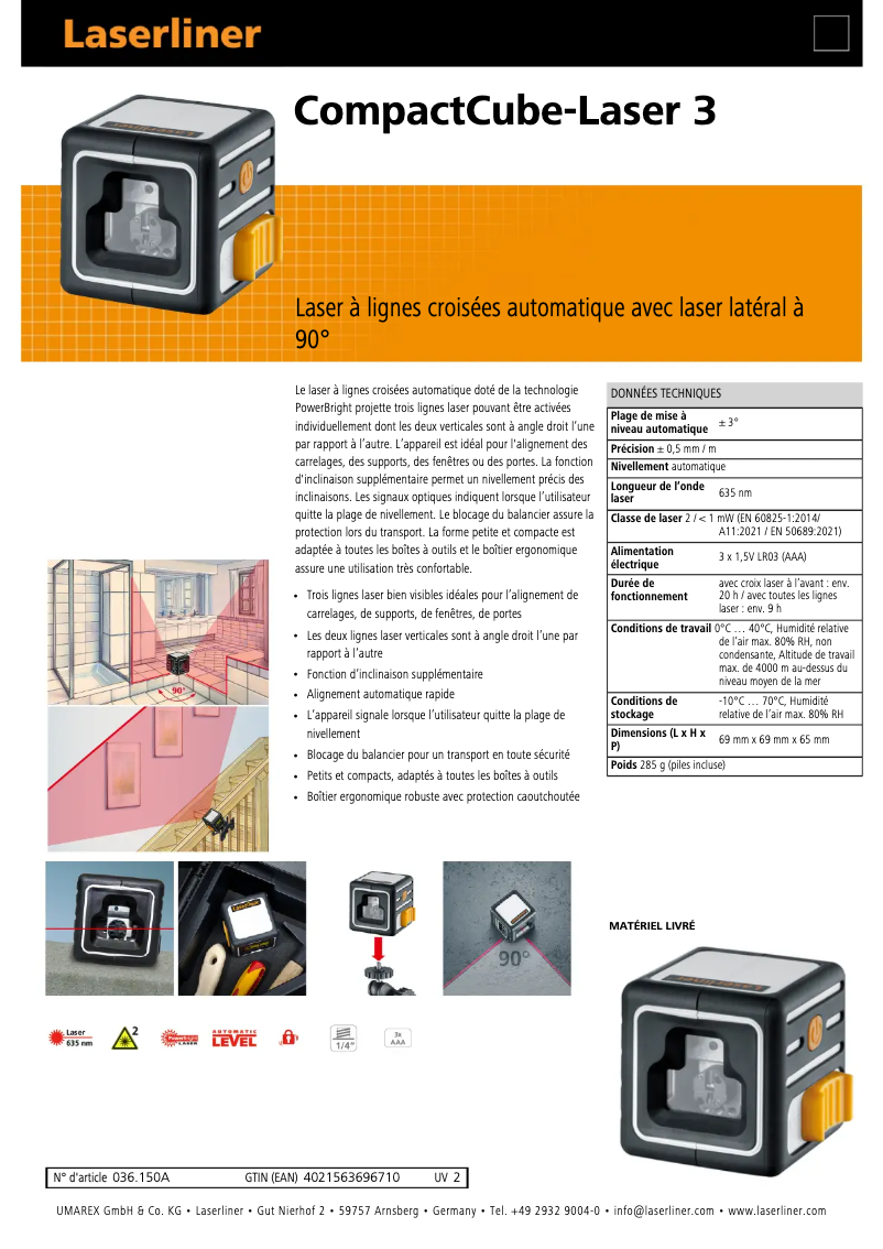 Image de la première page du manuel de l'appareil CompactCube-Laser 3