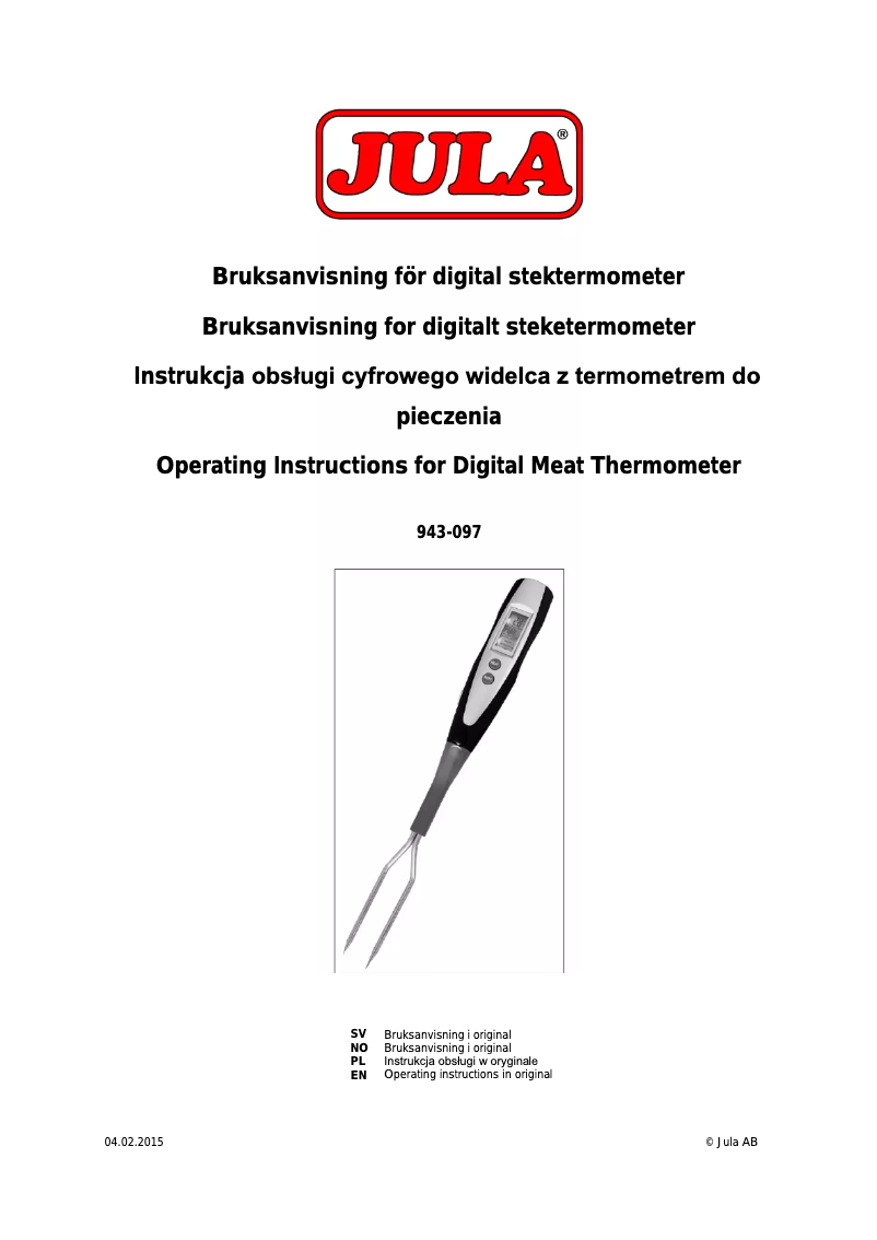 Page n°1 - Manuel utilisateur Jula 943-097