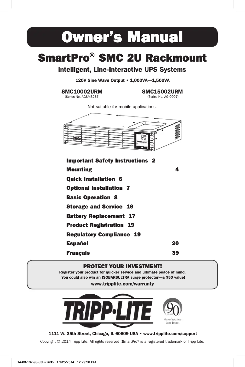 Page n°1 - Manuel utilisateur Tripp Lite SmartPro SMC10002URM