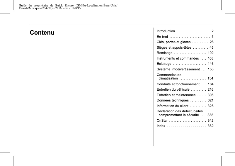 Página 1 del manual Manual de usuario Buick Encore (2016)