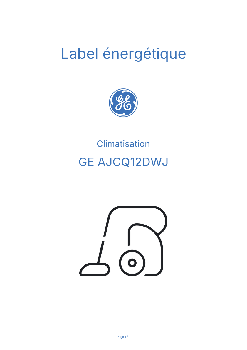 Page n°1 - Label énergétique GE AJCQ12DWJ