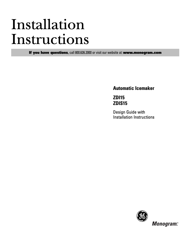 Image de la première page du manuel de l'appareil ZDI15CWW