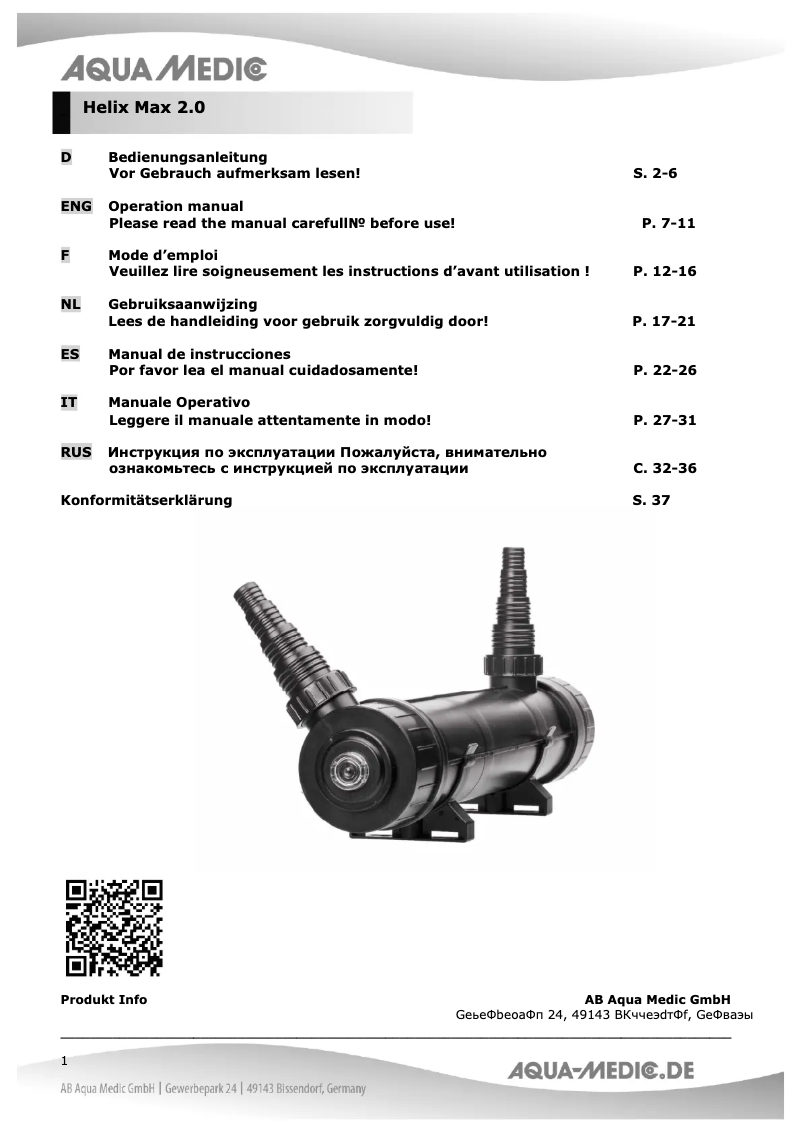 Página 1 del manual Manual de usuario Aqua Medic Heli Max 2.0