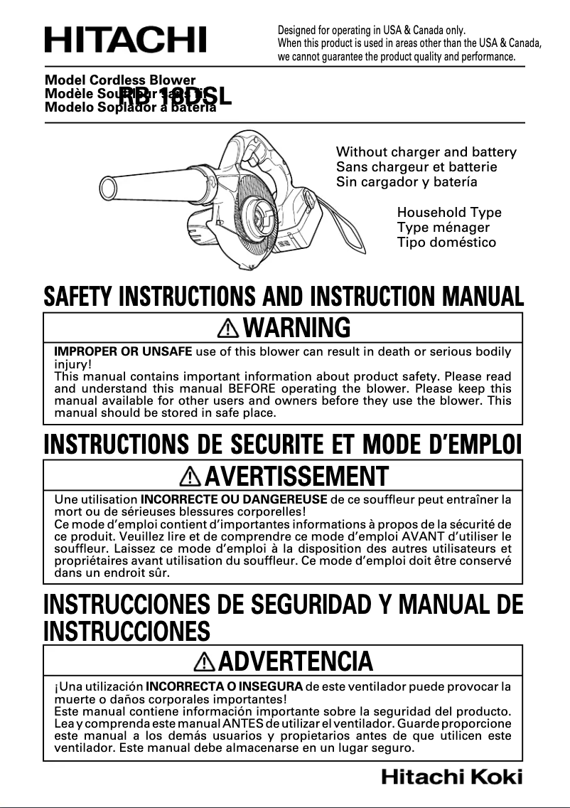 Page 1 de la notice Manuel utilisateur Hitachi RB18DSLP4
