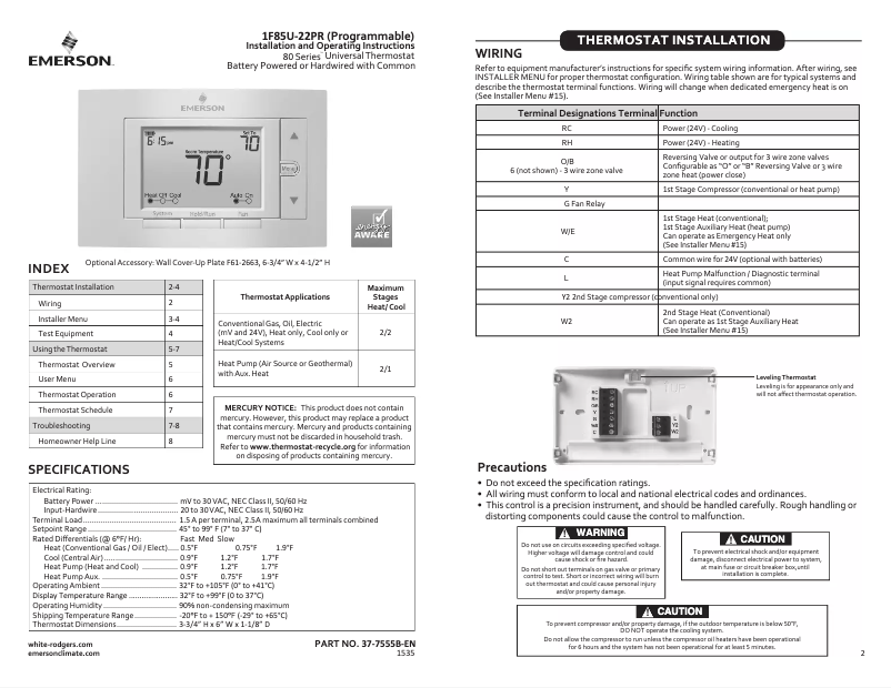 Image de la première page du manuel de l'appareil 1F85U-22PR