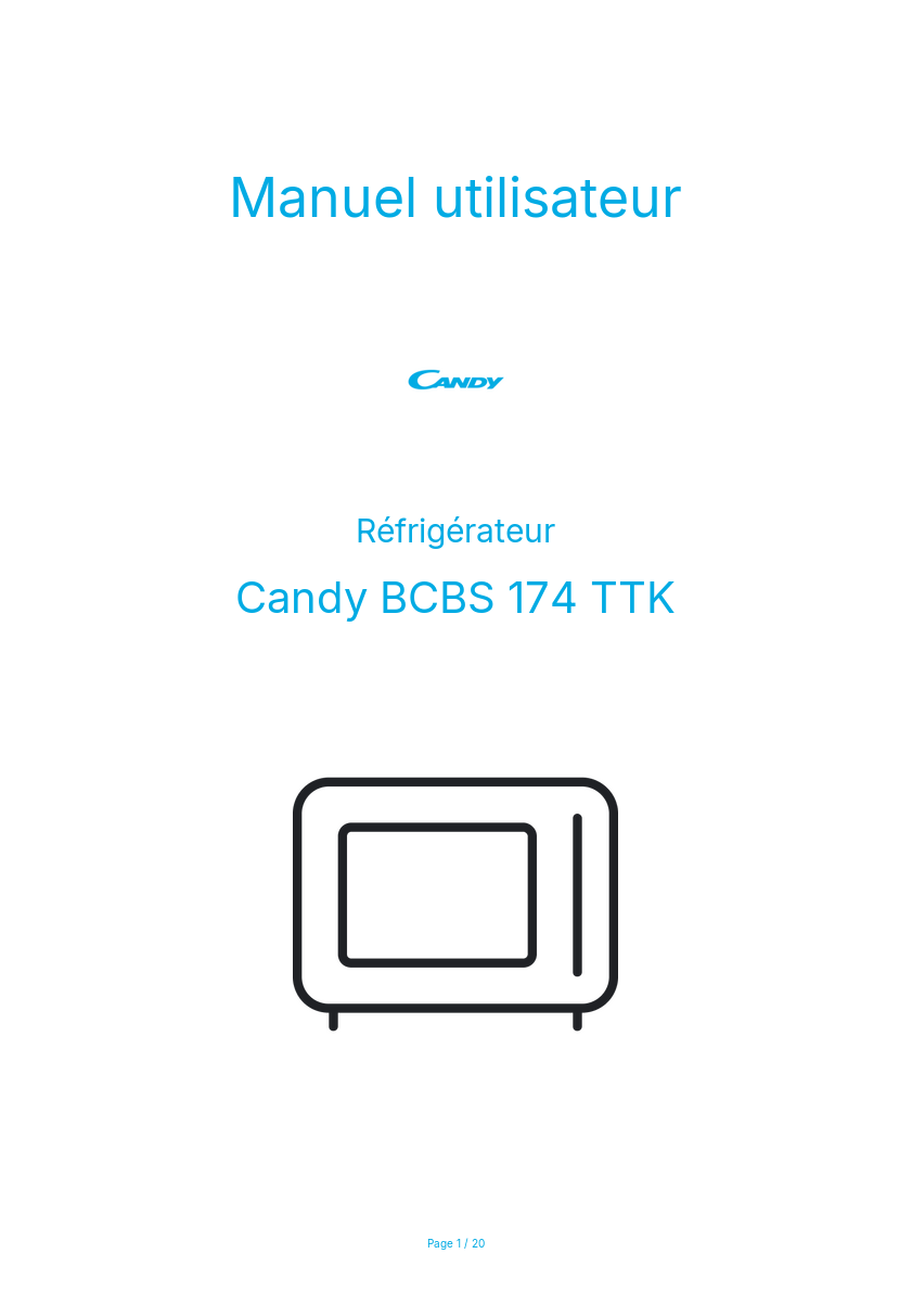 Page n°1 - Manuel utilisateur Candy BCBS 174 TTK