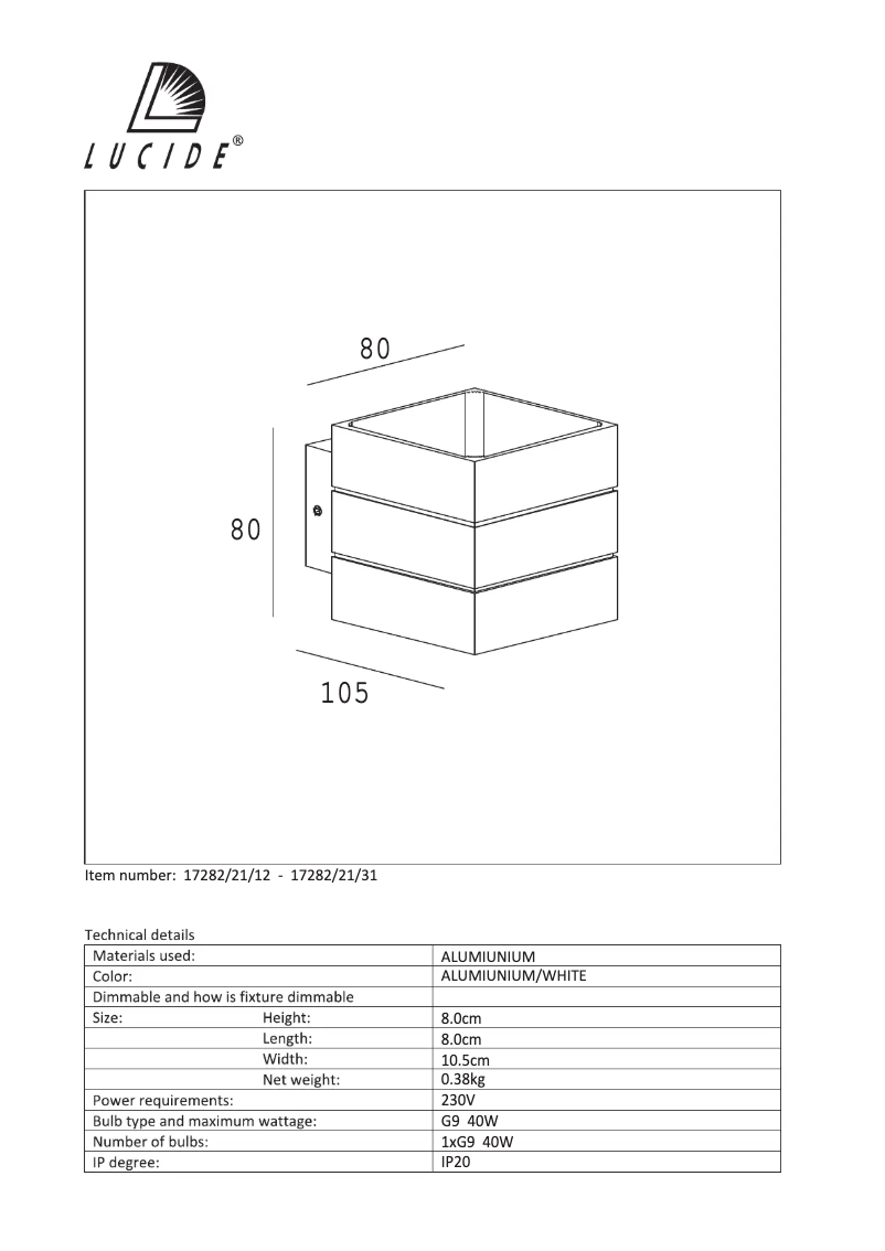 Page n°1 - Manuel utilisateur Lucide Bok 17282/21/12