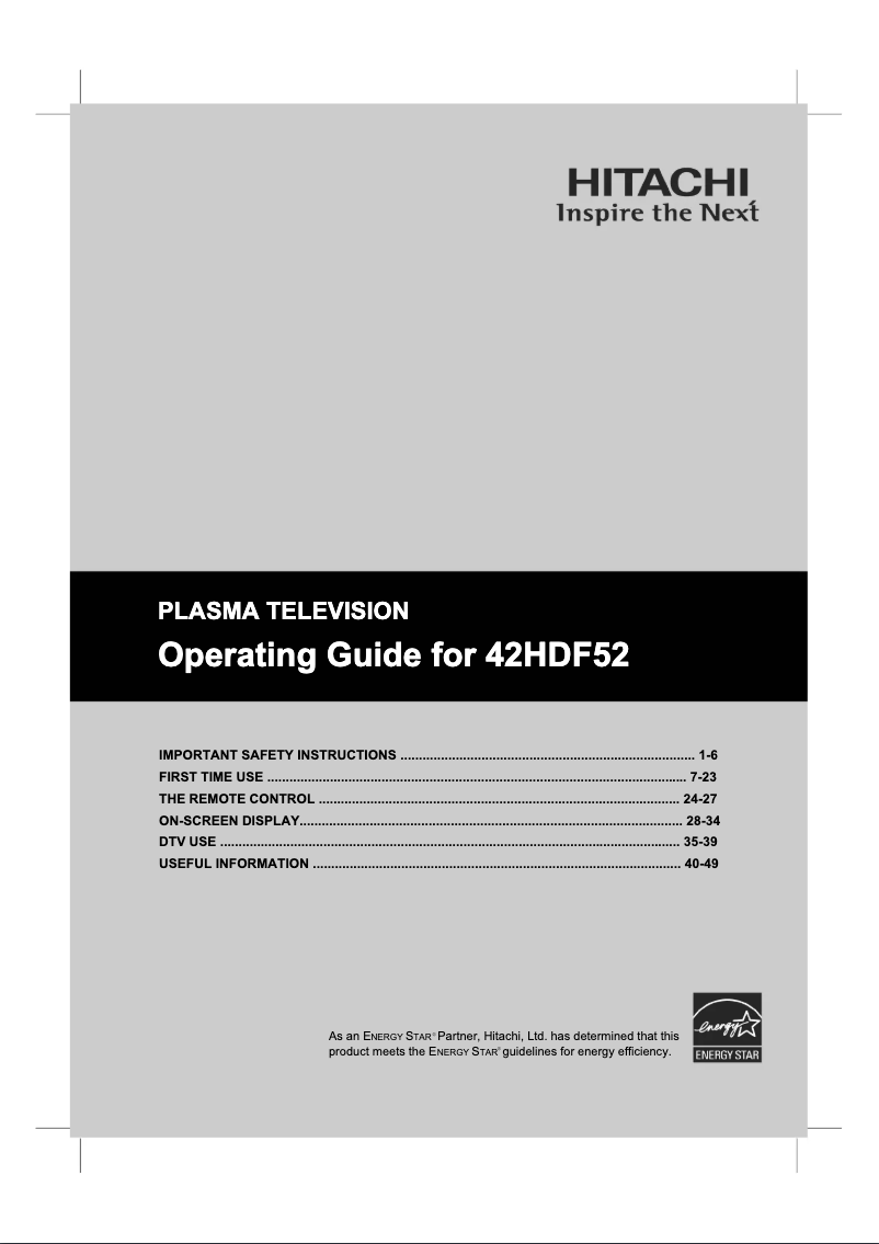Page 1 de la notice Manuel utilisateur Hitachi 42HDF52