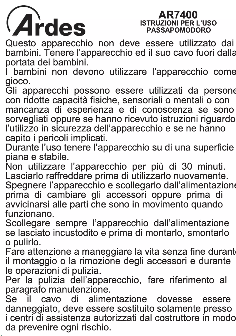 Page 1 de la notice Manuel utilisateur Ardes AR7400