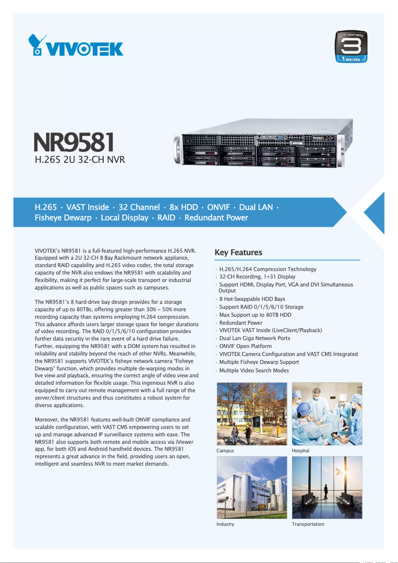 Page n°1 - Fiche technique Vivotek NR9581