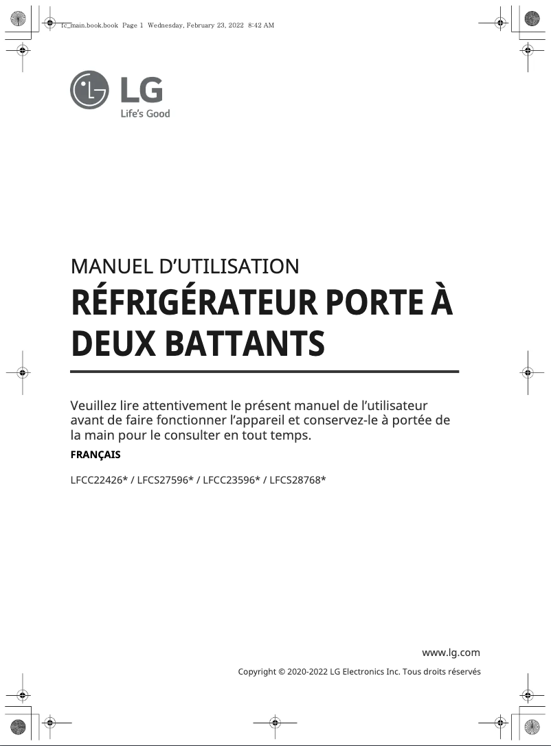 Page 1 de la notice Manuel utilisateur LG LFCS28768S
