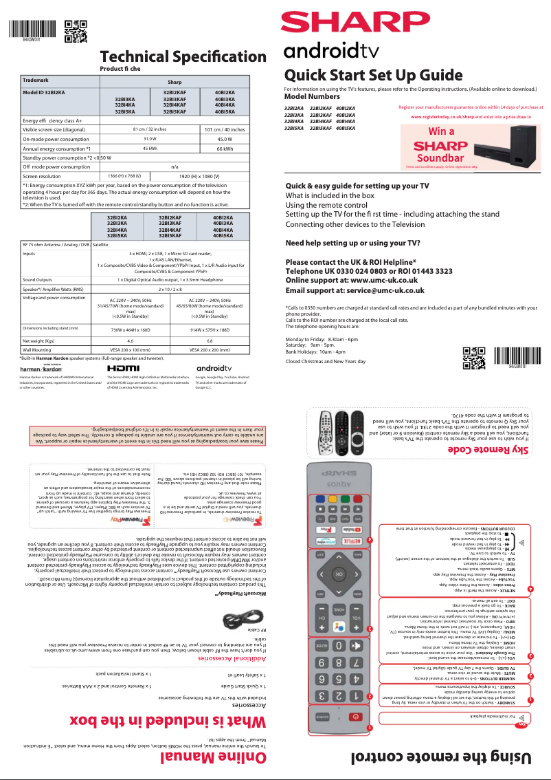 Page n°1 - Guide de démarrage rapide Sharp 40BI3KA
