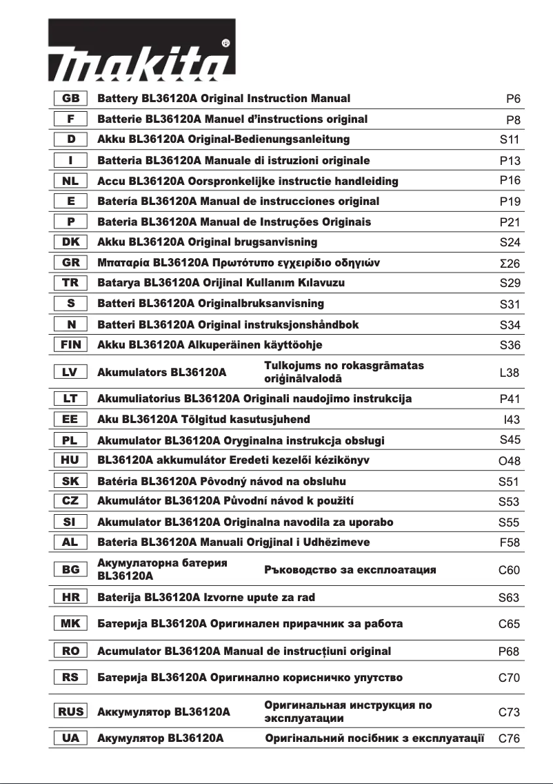 Page 1 de la notice Manuel utilisateur Makita BL36120A