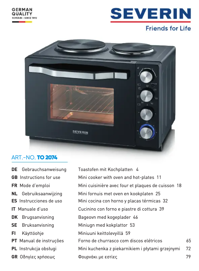 Page 1 de la notice Manuel utilisateur Severin TO 2074