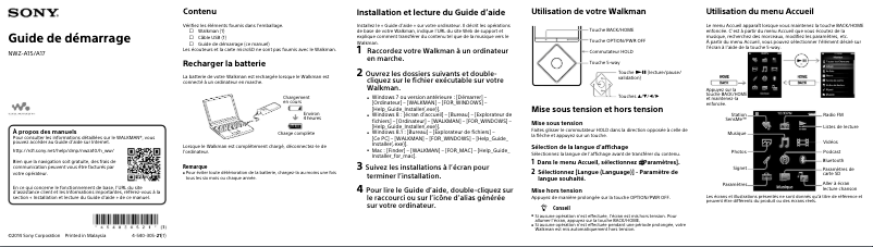 Page 1 de la notice Manuel utilisateur Sony NWZ-A17