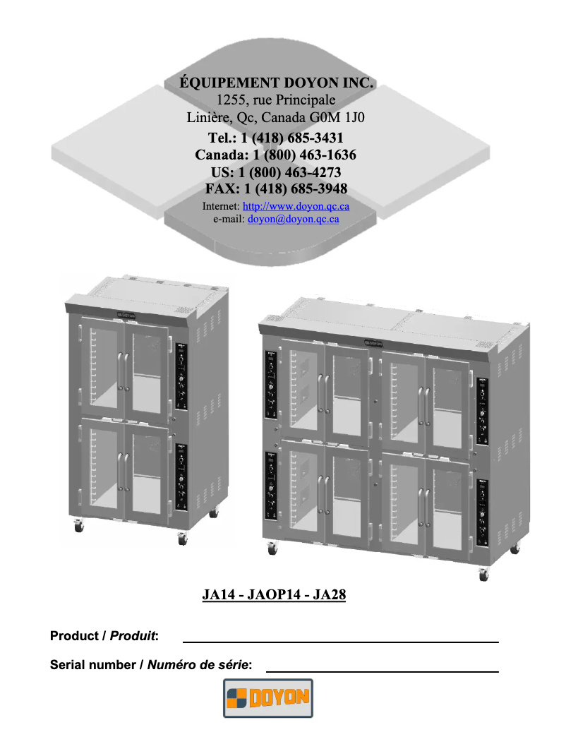 Page 1 de la notice Manuel utilisateur Doyon JA14