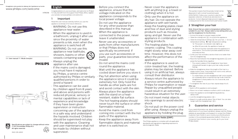 Page n°1 - Manuel utilisateur Philips HP8318