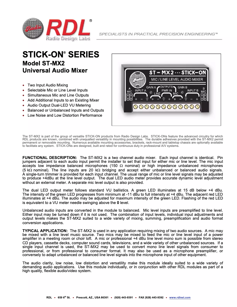 Page 1 de la notice Manuel utilisateur RDL ST-MX2