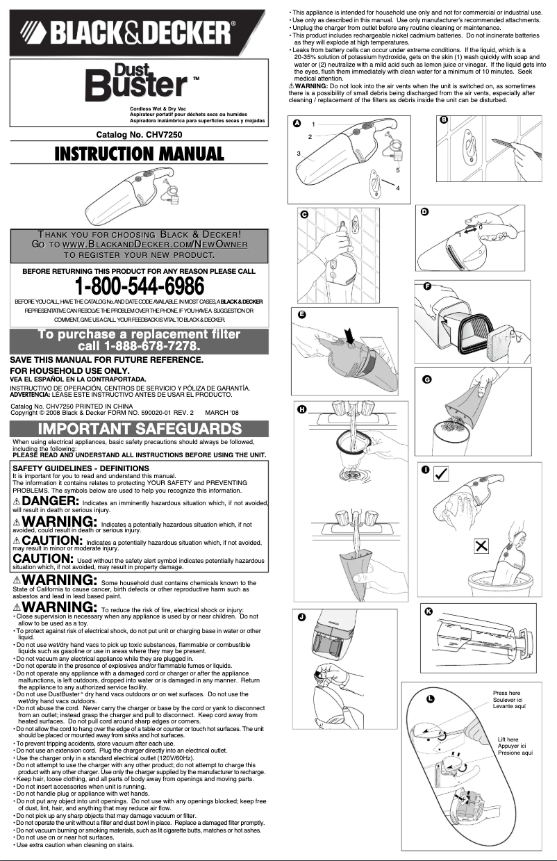 Page 1 de la notice Manuel utilisateur Black & Decker Dustbuster CHV7250