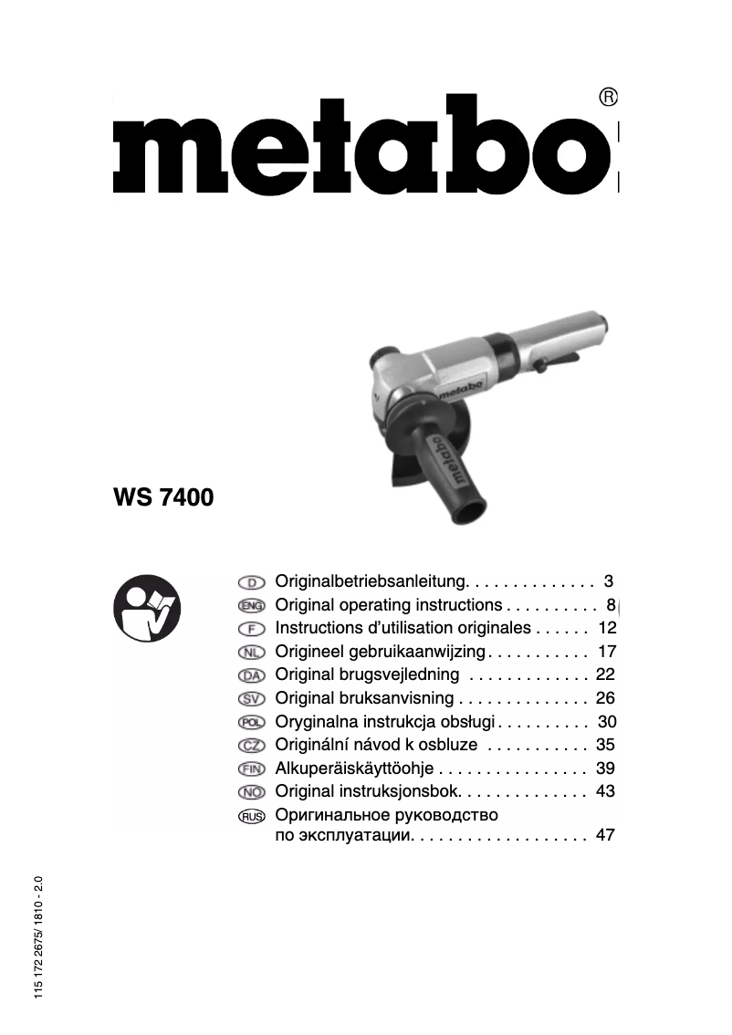 Page 1 de la notice Manuel utilisateur Metabo WS 7400