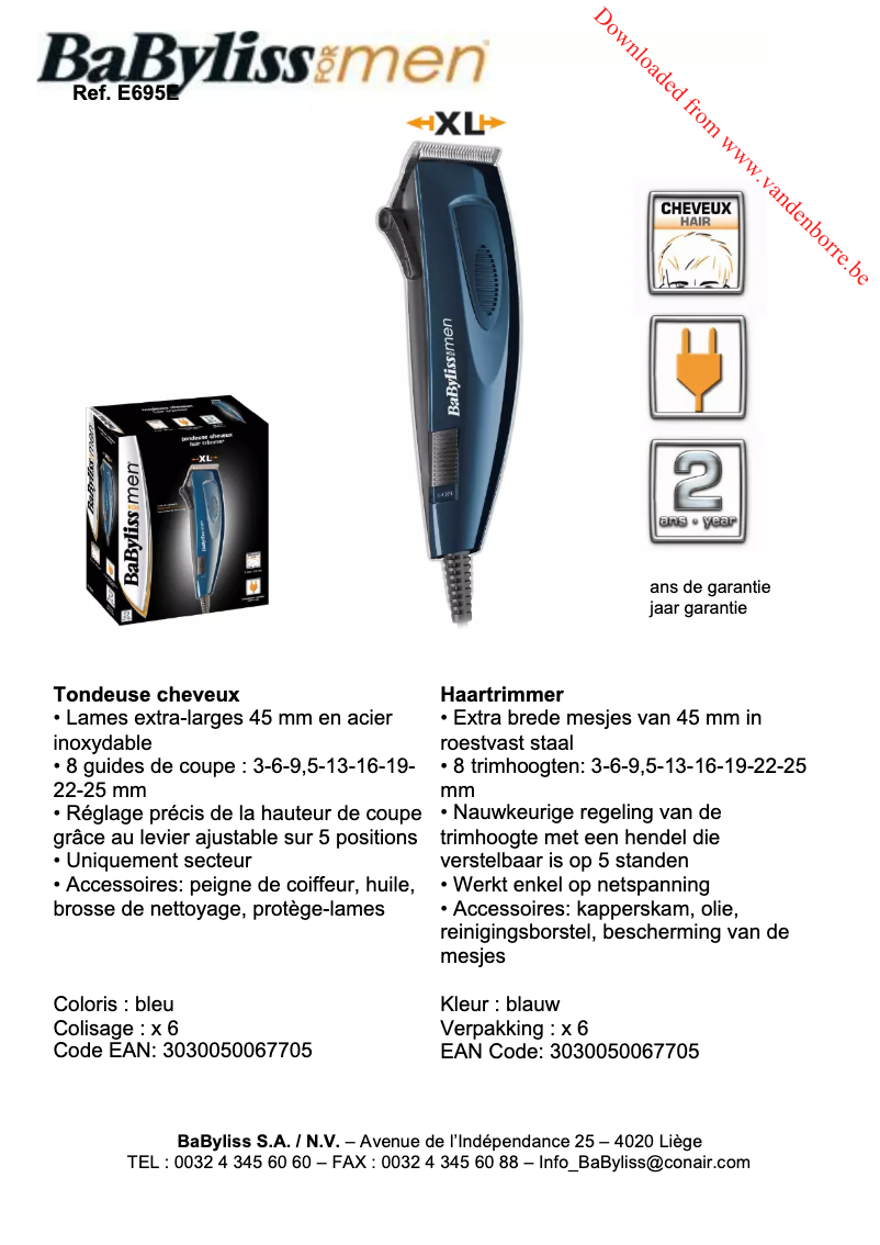 Página 1 del manual Ficha técnica BaByliss E695E