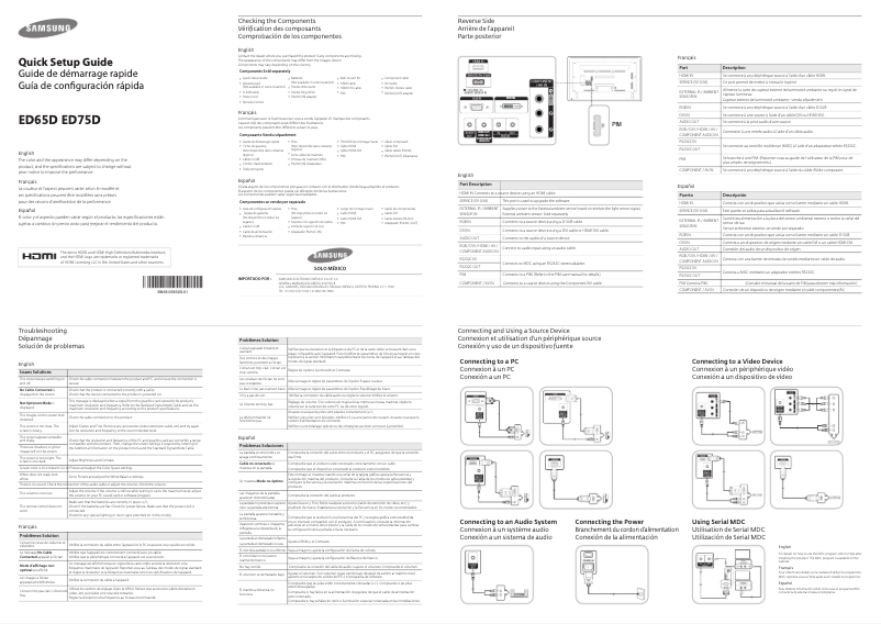 Page n°1 - Guide d'installation Samsung ED75D