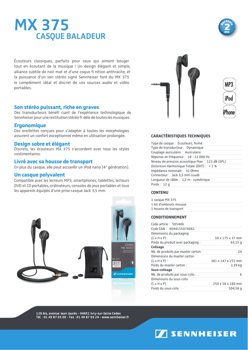 Page n°1 - Manuel utilisateur Sennheiser MX 375
