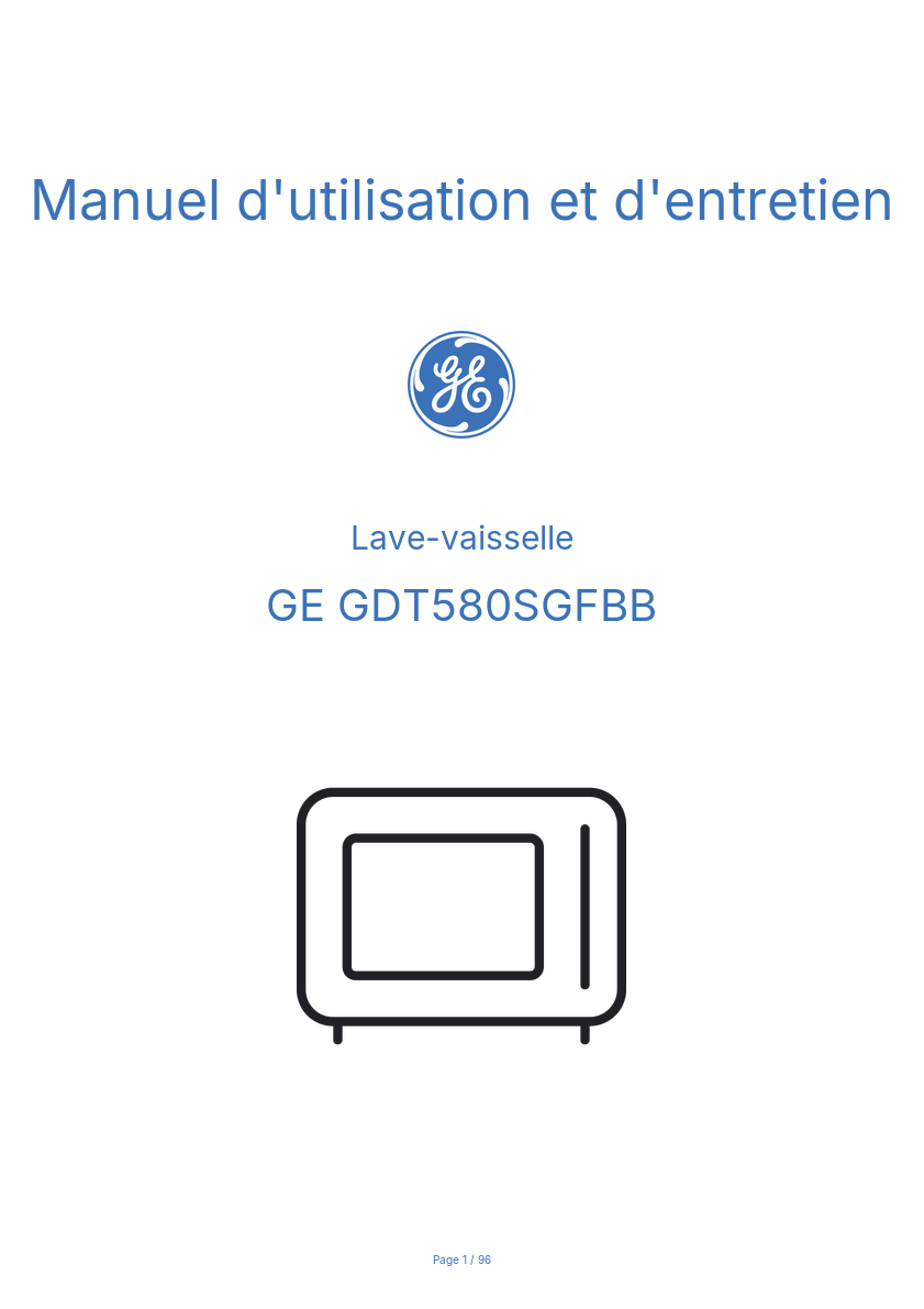 Page n°1 - Manuel d'utilisation et d'entretien GE GDT580SGFBB