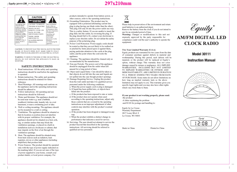 Page 1 de la notice Manuel utilisateur La Crosse Technology 30111