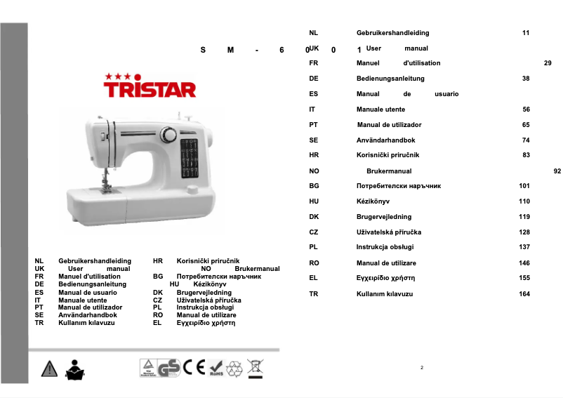 Page n°1 - Manuel utilisateur TriStar SM-6001