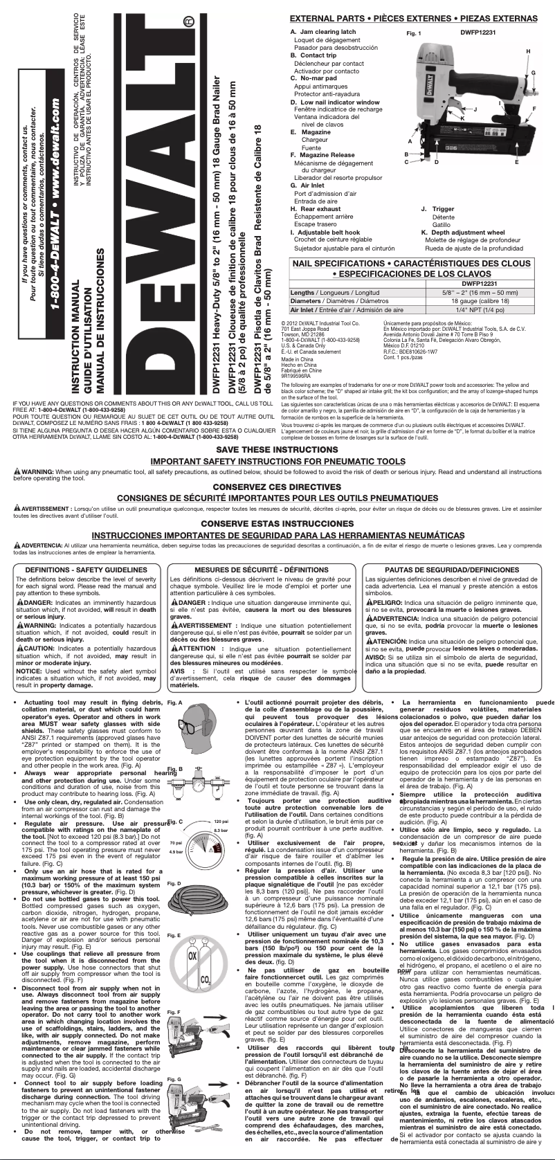 Page n°1 - Manuel utilisateur DeWalt DWFP12231