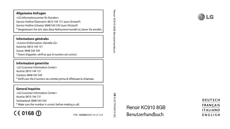 Page 1 de la notice Manuel utilisateur LG KC910I