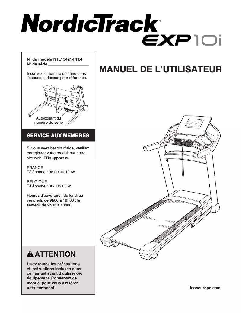 Page n°1 - Manuel utilisateur NordicTrack EXP10i
