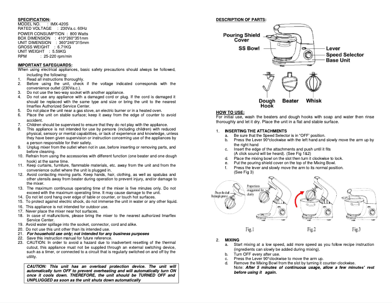 Page 1 de la notice Manuel utilisateur Imarflex IMX-420S