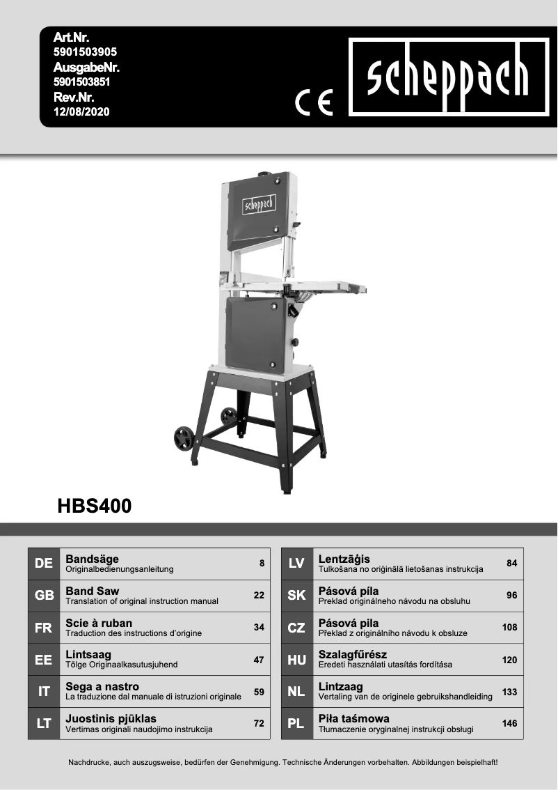 Page 1 de la notice Manuel utilisateur Scheppach HBS400