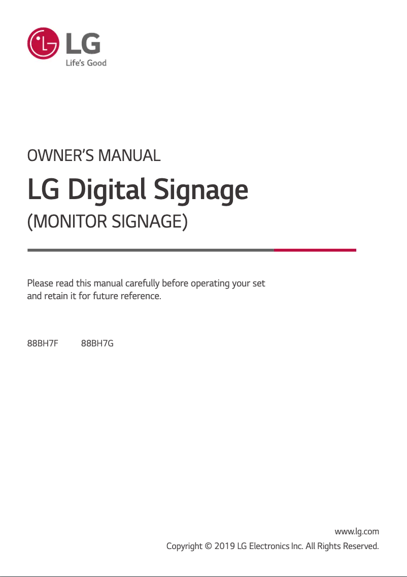 Page 1 de la notice Manuel utilisateur LG 88BH7G
