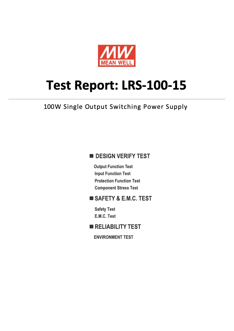 Page 1 de la notice Fiche technique Mean Well LRS-100-15
