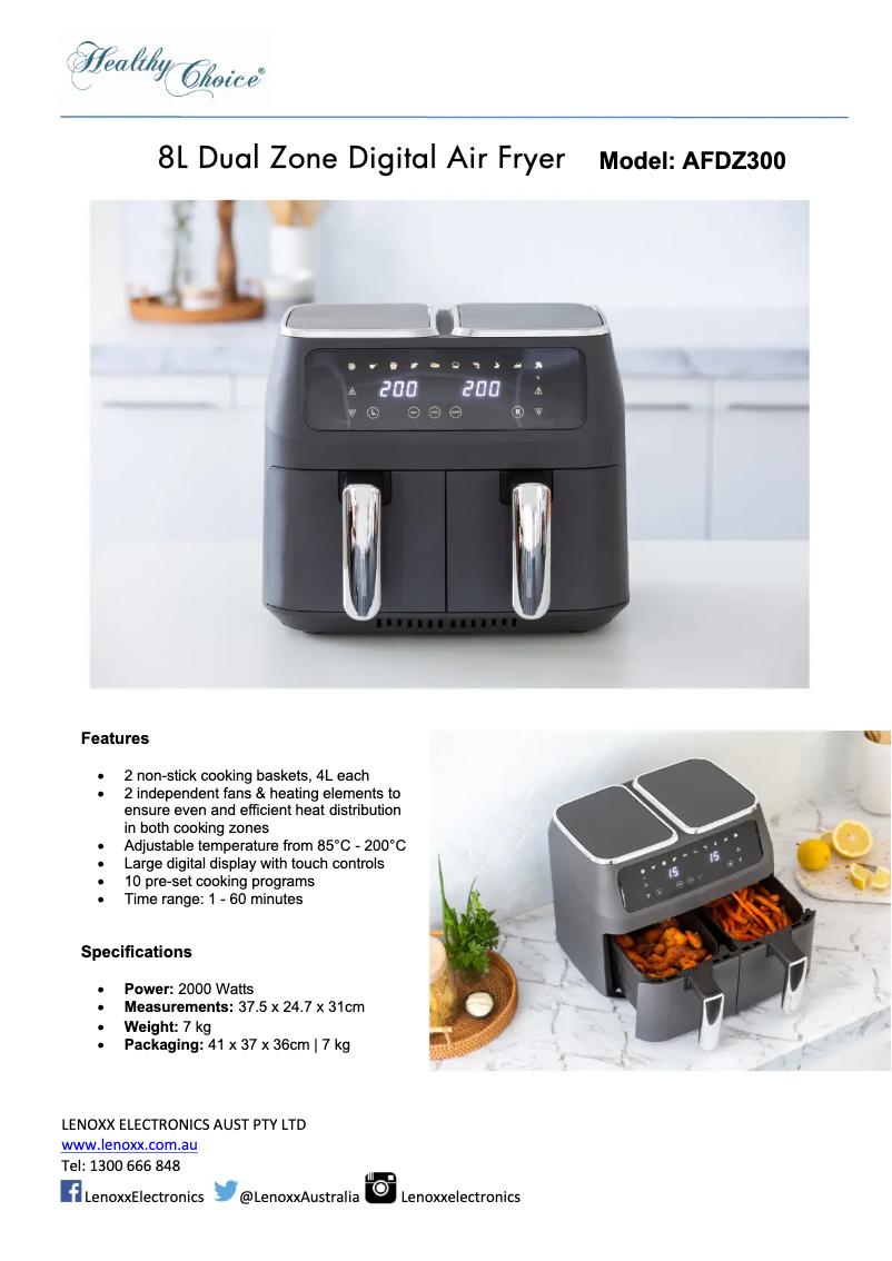 Page 1 de la notice Fiche technique Healthy Choice AFDZ300