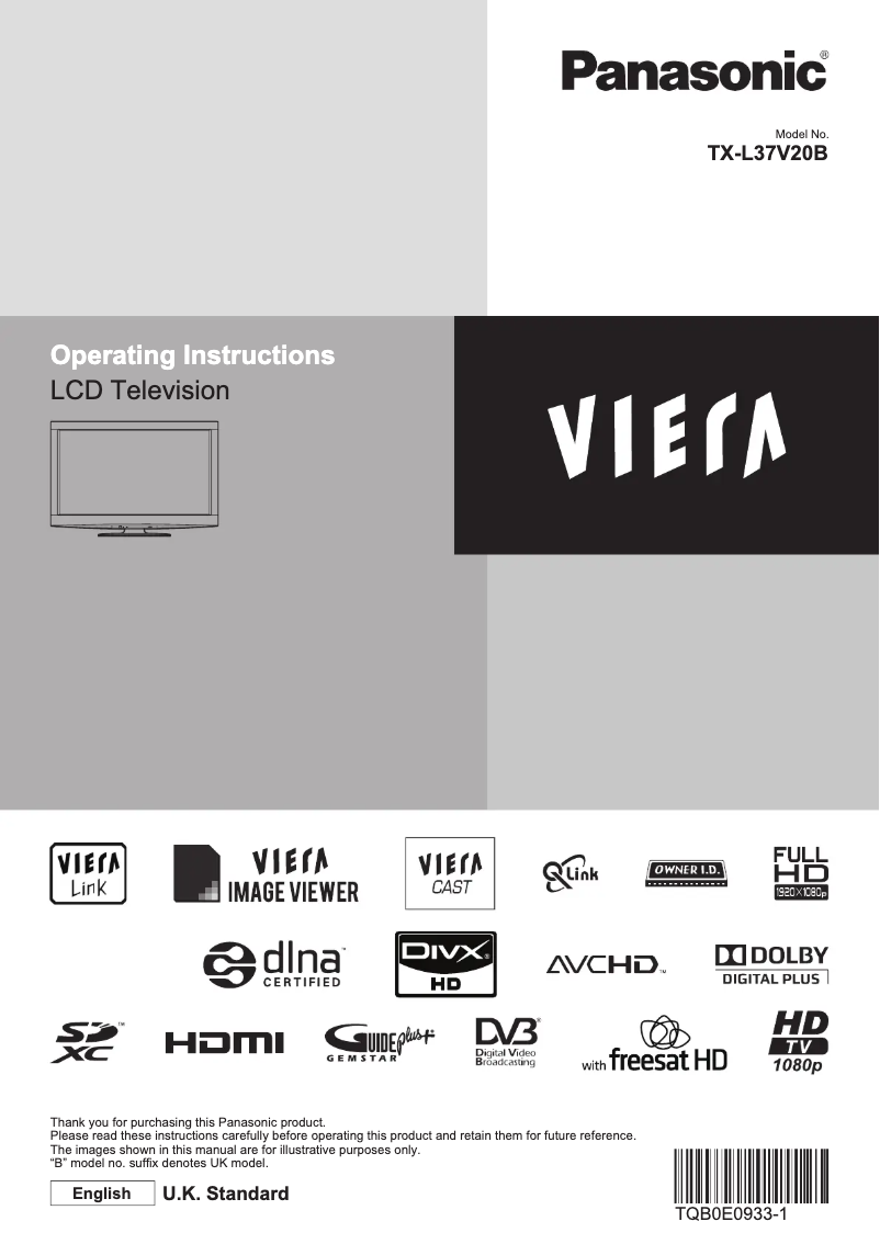 Image de la première page du manuel de l'appareil Viera TX-L37V20B