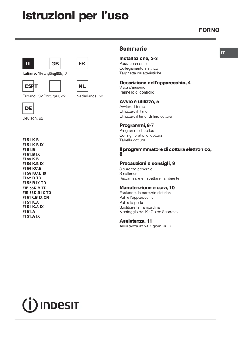 Page 1 de la notice Manuel utilisateur Indesit FI 51.A (BK)