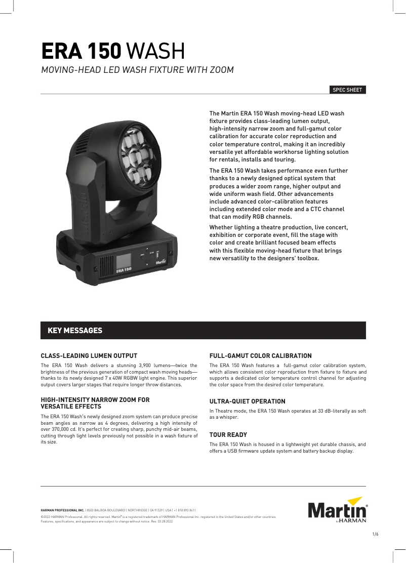 Page 1 de la notice Fiche technique Martin ERA 150 Wash