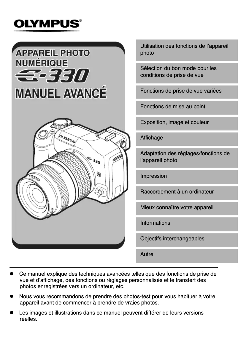 Page 1 de la notice Manuel utilisateur Olympus E-330