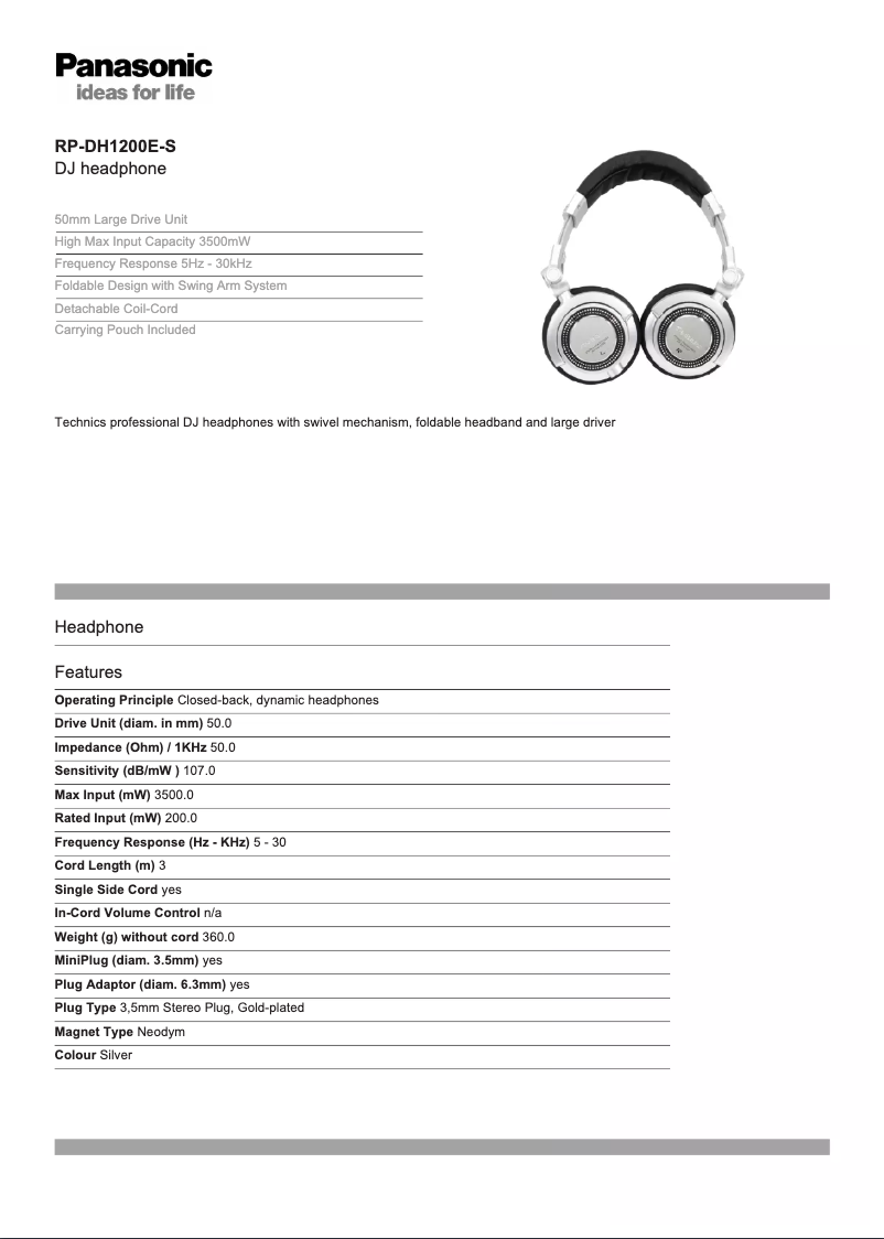 Page 1 de la notice Manuel utilisateur Technics RP-DH1200
