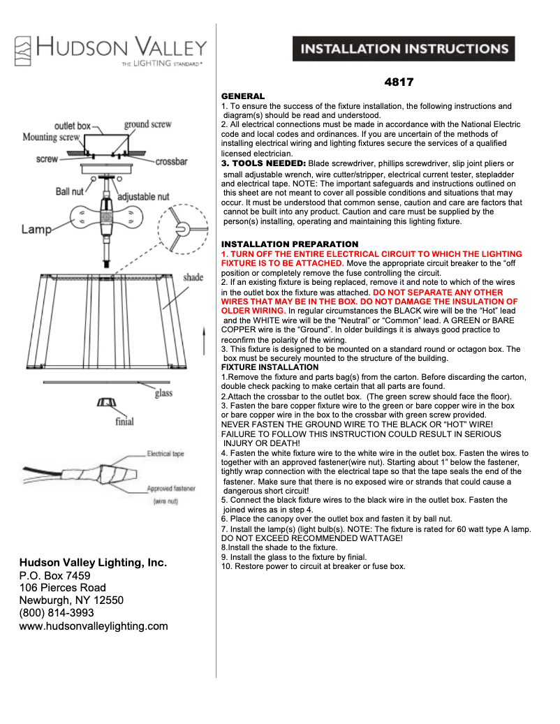 Page 1 de la notice Manuel utilisateur Hudson Valley Humphrey 4817-AGB