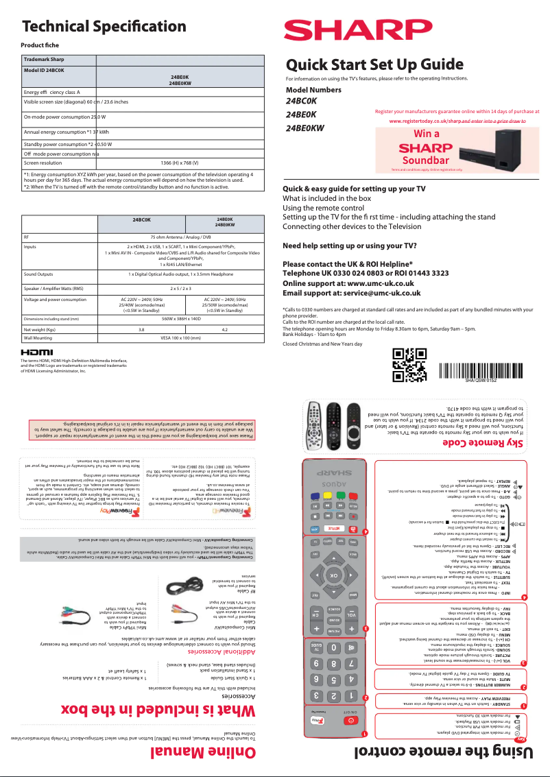 Page 1 de la notice Guide de démarrage rapide Sharp 24BE0KW