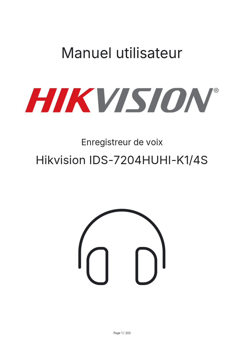 Page n°1 - Manuel utilisateur Hikvision IDS-7204HUHI-K1/4S