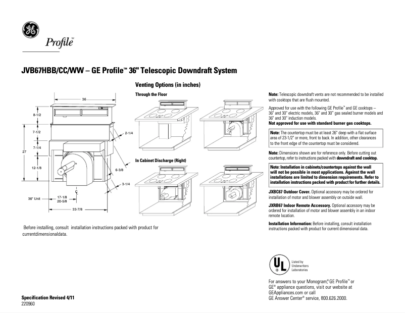 Página 1 del manual Ficha técnica GE Profile JVB67HWW