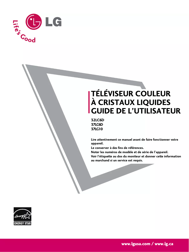 Page 1 de la notice Manuel utilisateur LG 37LC6D
