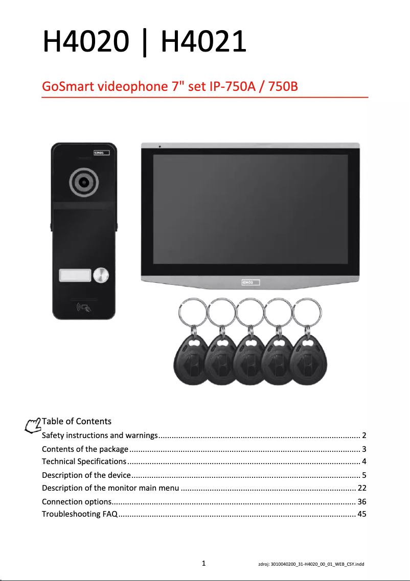 Imagen de la primera página del manual del dispositivo H4020